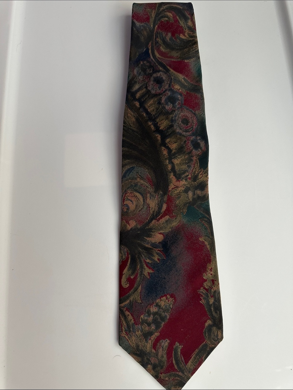 Karl Lagerfeld Burgundy and Green Paisley Silk Tie